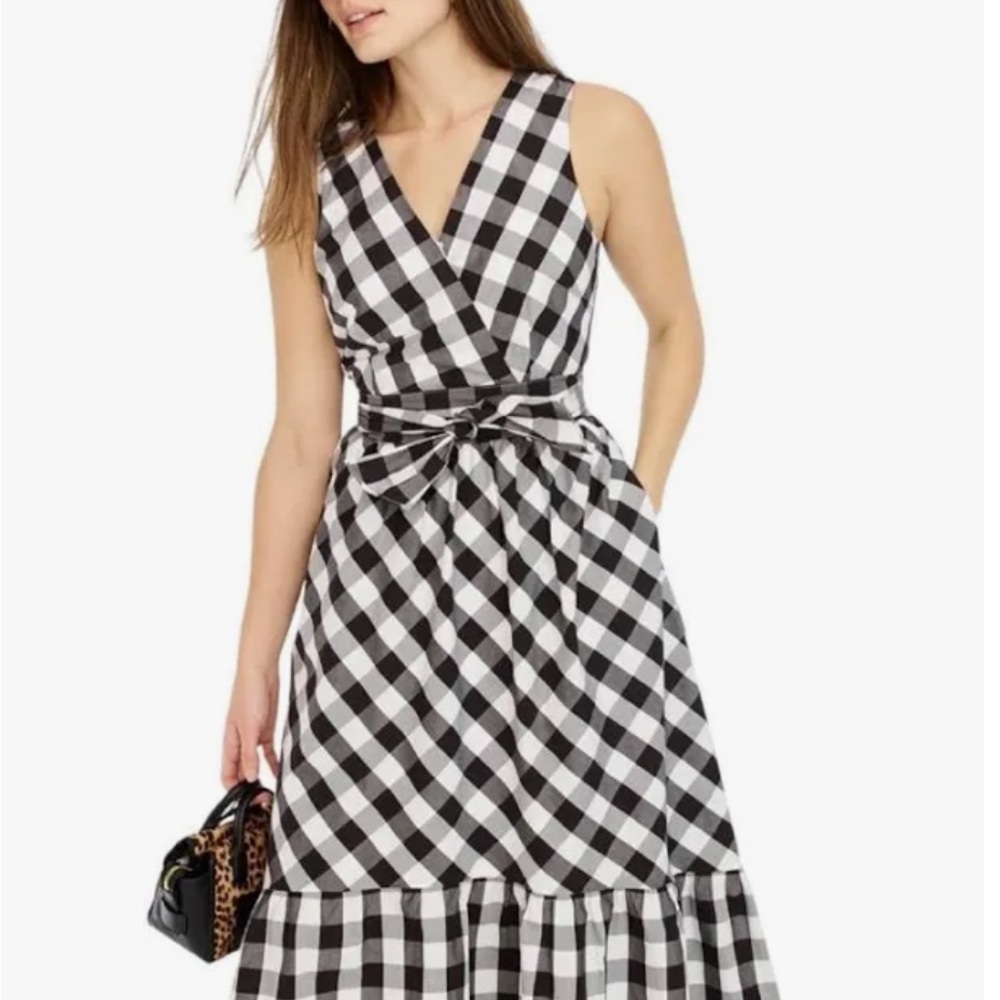 J. Crew Black and White Sleeveless Gingham Midi Dress NWT